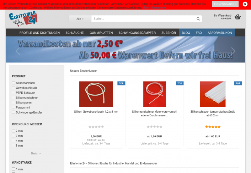 Elastomer24 - Silikonschläuche, Gummiwaren und mehr