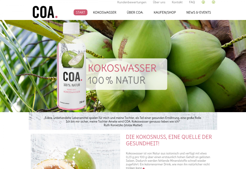 COA. Rohkost Bio Kokosnusswasser